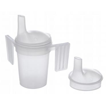 Ask for product! — A drinking cup with two handles and two lids