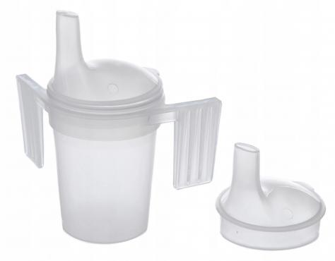 A drinking cup with two handles and two lids